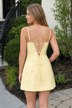 Ksenia Yellow back view homecoming dress