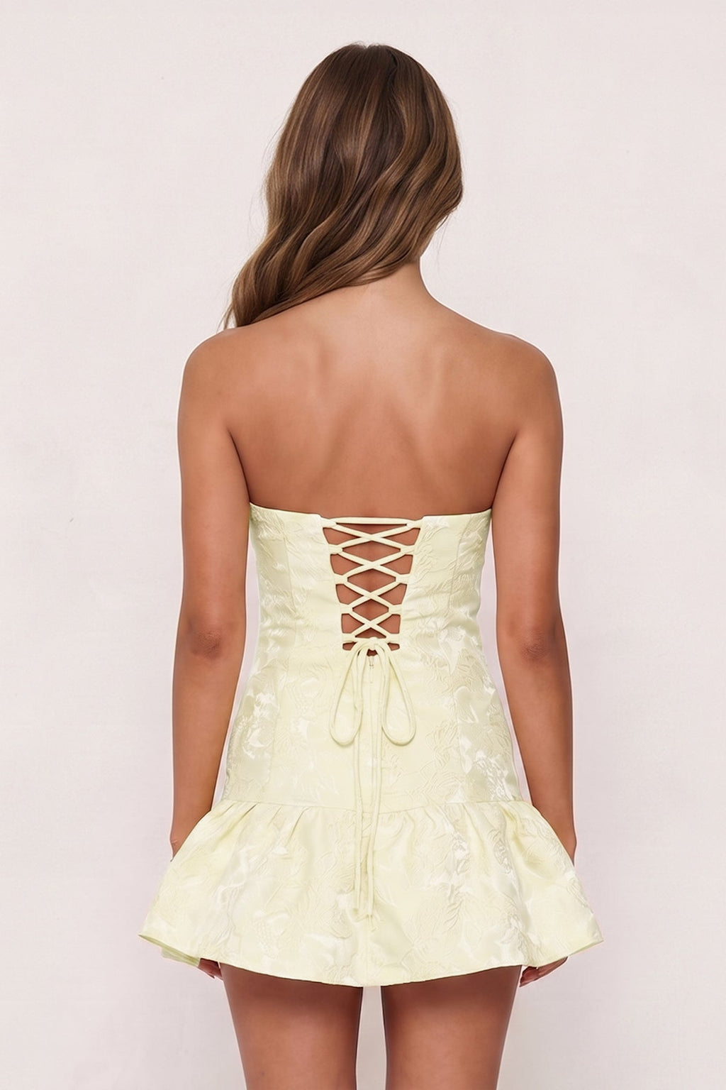 Evanna Yellow back view homecoming dress