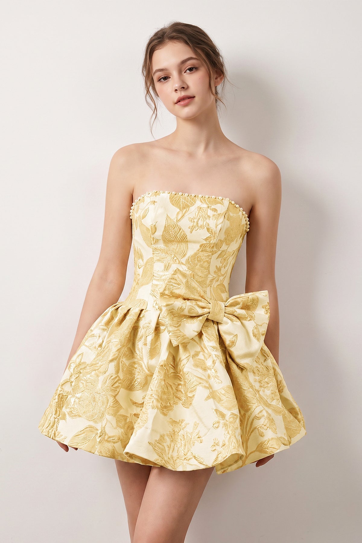 Talvera Yellow side view homecoming dress
