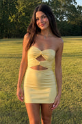 Yellow Sweetheart Sheath Short Homecoming Dresses With Keyhole