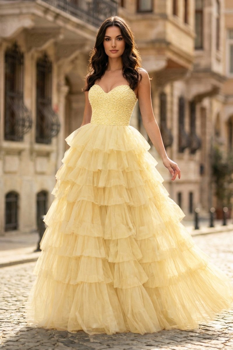 Bellamy Nell Yellow front view prom dress
