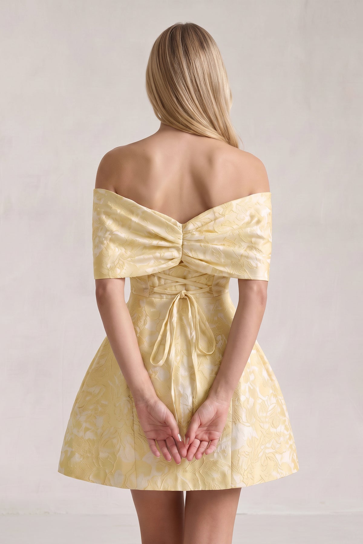 Rhoswen Yellow back view homecoming dress