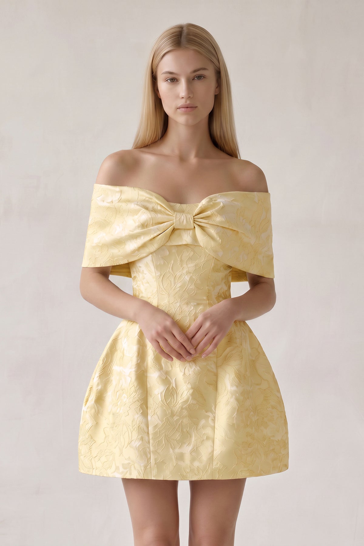 Rhoswen Yellow front view homecoming dress
