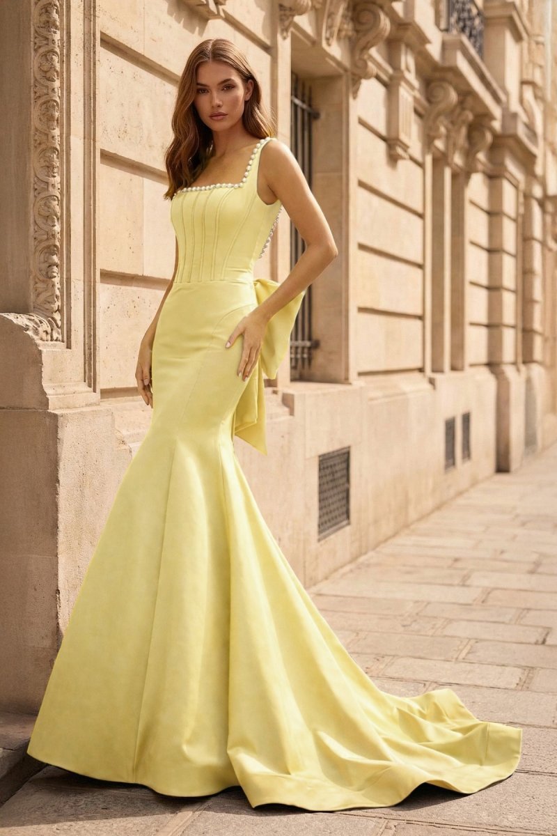 Yseult Yellow front view evening dress