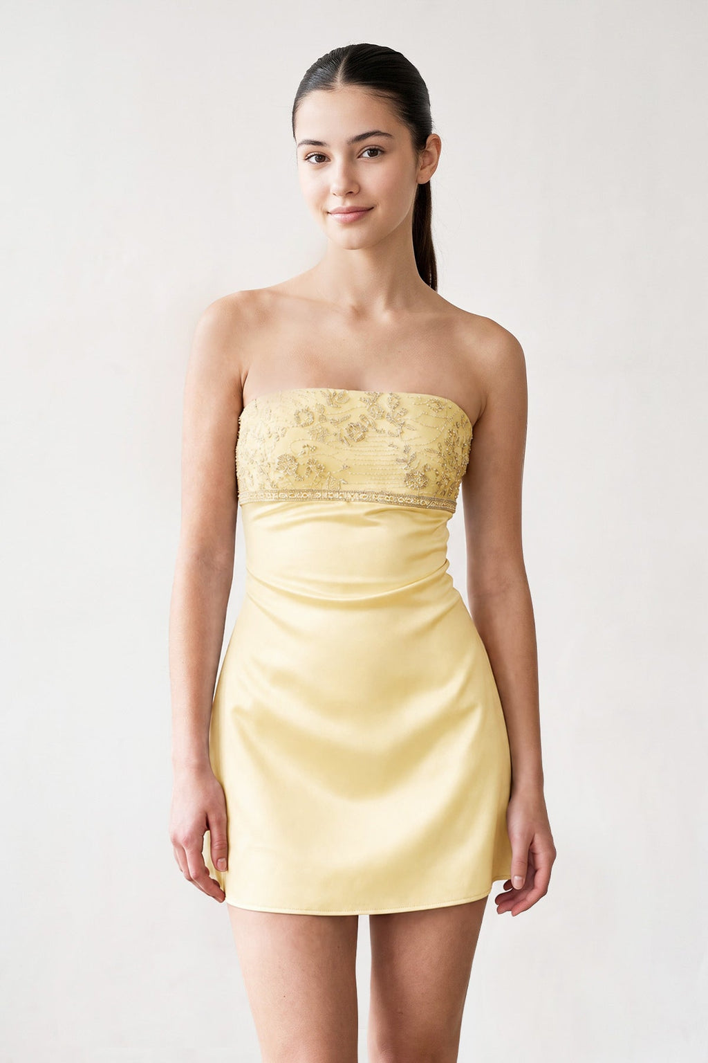 Serena Yellow side view homecoming dress