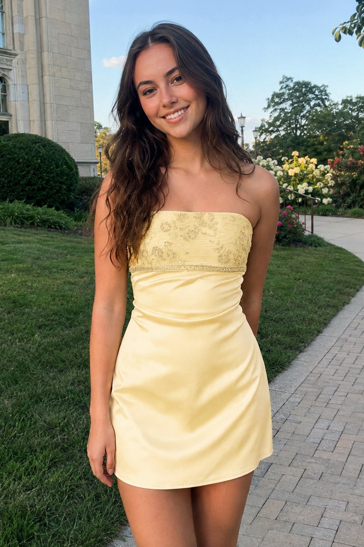 Serena Yellow front view homecoming dress