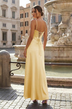 Evelina Wren Yellow back view prom dress