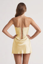 Pink Sweetheart Sheath Corset Ruched Satin Homecoming Dress with Beading