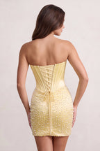 Yellow Sweetheart Sheath Satin Corset Homecoming Dress With Pearl