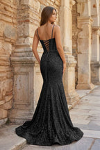 Fuchsia Sequins Mermaid Evening Dress with Sweetheart Neckline and Sequins