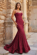 Fuchsia Sequins Mermaid Evening Dress with Sweetheart Neckline and Sequins
