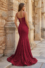 Fuchsia Sequins Mermaid Evening Dress with Sweetheart Neckline and Sequins