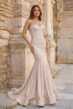 Fuchsia Sequins Mermaid Evening Dress with Sweetheart Neckline and Sequins