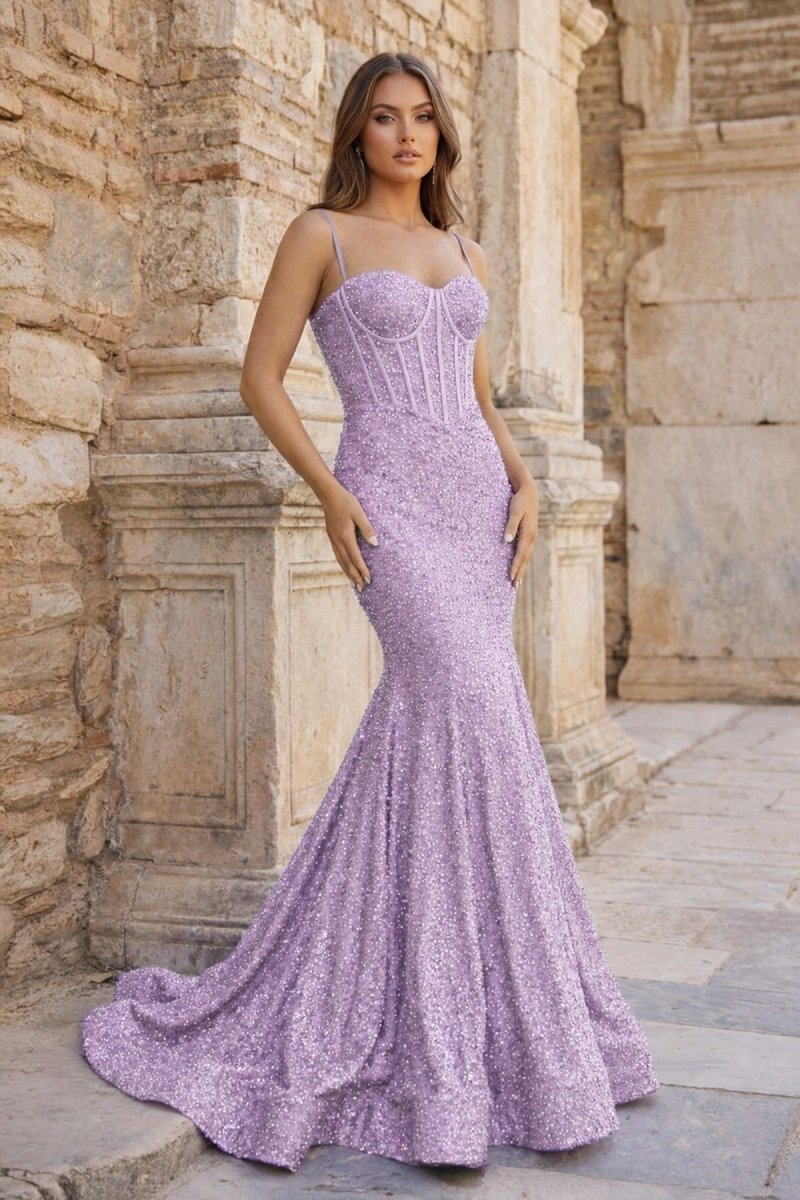 Fuchsia Sequins Mermaid Evening Dress with Sweetheart Neckline and Sequins
