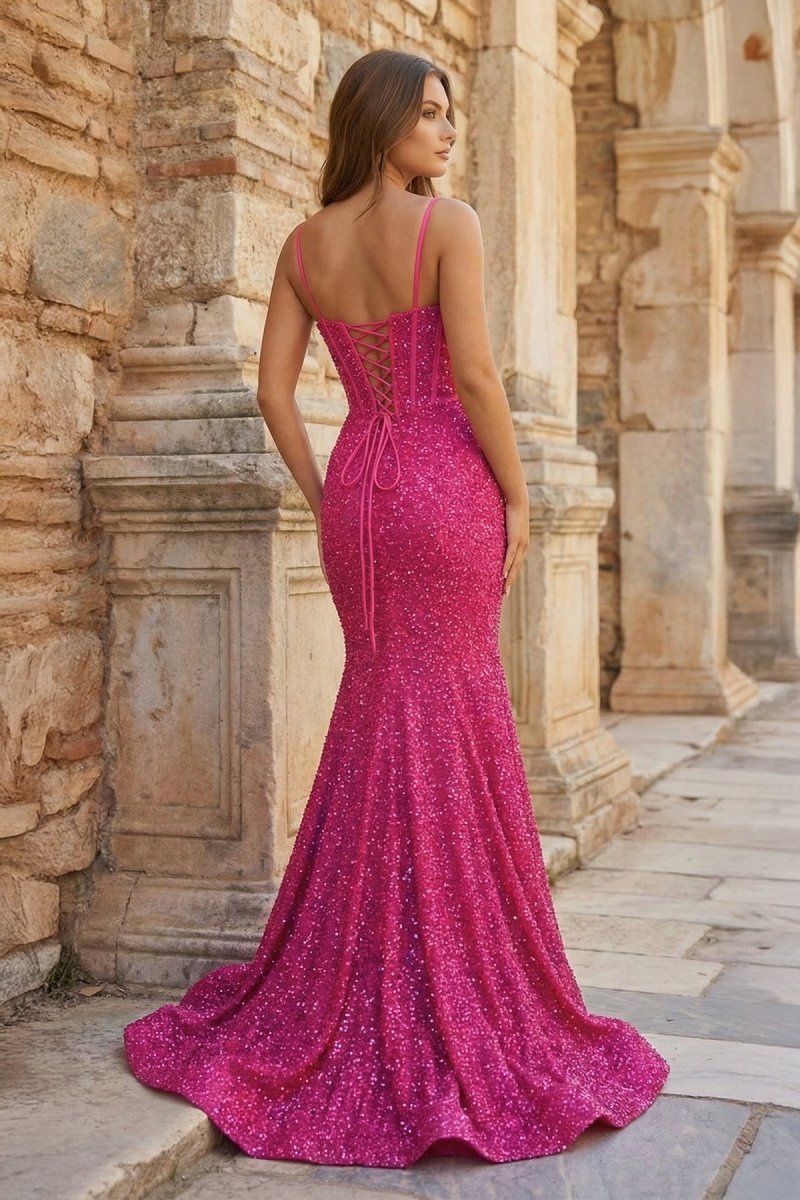 Fuchsia Sequins Mermaid Evening Dress with Sweetheart Neckline and Sequins