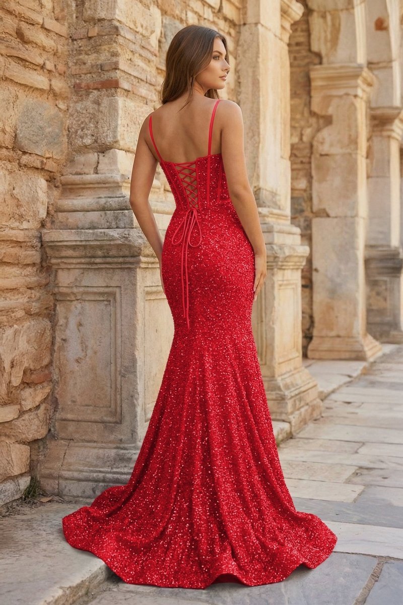 Fuchsia Sequins Mermaid Evening Dress with Sweetheart Neckline and Sequins