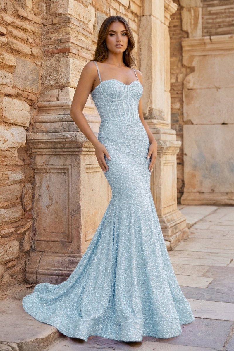 Fuchsia Sequins Mermaid Evening Dress with Sweetheart Neckline and Sequins